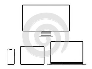 Collection of electronic devices isolated on white background