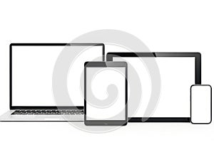 Collection of electronic devices isolated on white background