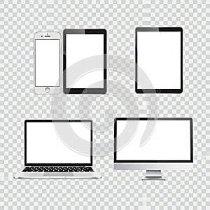 Collection of electronic devices isolated on white background isolated on white background