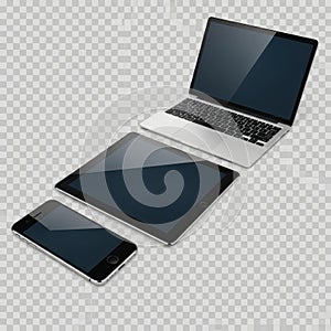 Collection of electronic devices isolated on white background isolated on white background