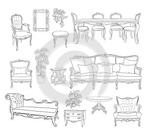 Collection of elegant antique furniture vector art