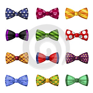 Collection of elegant bow ties, trendy neckties photo