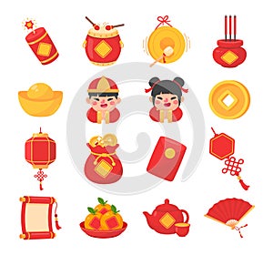 Collection of elements for Chinese New Year celebrations