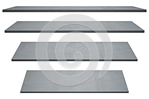 Collection of empty cement shelf isolated onwhite backgrounds with clipping path, for product display photo