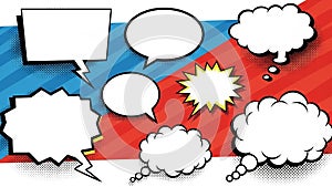 Collection of empty speech bubbles in comic style on vibrant background