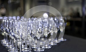 A collection of empty wine glasses