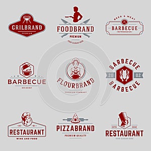 Collection engraved vintage restaurant cafe food shop logo vector premium quality retro design