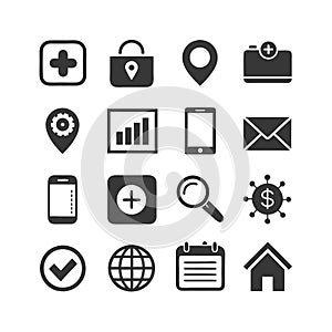 Collection of essential linear business and technology icons