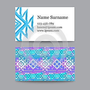 Collection of ethnic business cards with a national ornament . Vector set with logo for salon Spa, yoga, esoterica