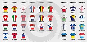 Collection of European Vector Football Jerseys in national flag design for tournament