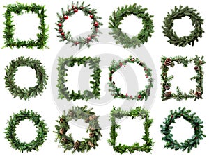 A Collection of Evergreen Wreaths and Frames for Holiday Decoration