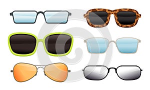 Collection of Eyeglasses of Different Shapes and Design, Sunglasses and Spectacles Vector Illustration