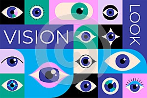 Collection of eyes logos, symbols and icons. Concept illustration