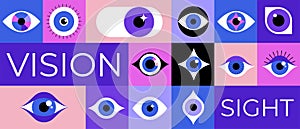 Collection of eyes logos, symbols and icons. Concept illustration