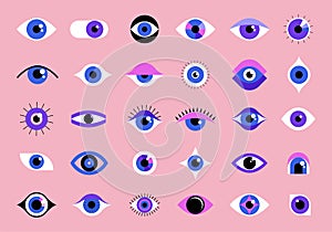 Collection of eyes logos, symbols and icons. Concept illustration