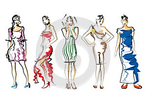 collection of fashion model sketches. Vector illustration decorative design