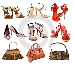 Collection fashion shoes and bag