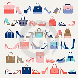 Collection of fashion Women bags and High Heels shoes