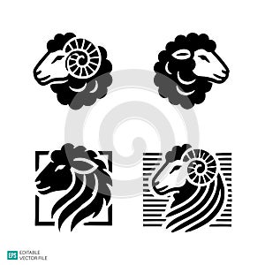 Ram and Sheep Head Vector Icons Set