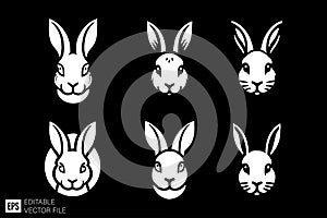 Set of Six Stylized Rabbit Head Vector Icons