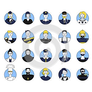 Collection of female and male workers of different professions user avatars. Bundle of icons of people of various