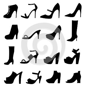 Collection of Female shoes silhouettes vector Illustration Eps10