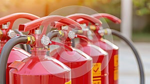 Collection of fire extinguishers stands prepared to protect against potential hazards.