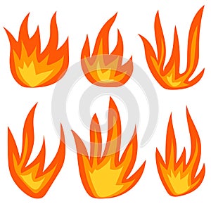 Collection of Fire and Flame icons in flat style