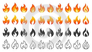 Collection of fire icons. Fire icons set. Fire flames