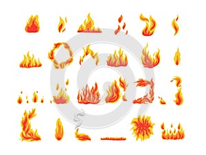 Collection of fire icons, flames symbols, vector