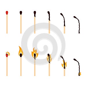 Collection of fire phases of match