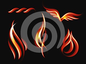 Collection fire vector illustration. Languages flame of different shapes.