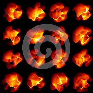 Collection of fireballs isolated on black