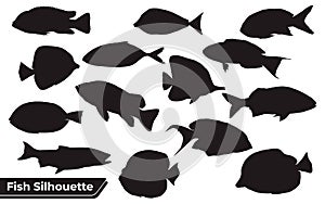 Collection of Fish silhouettes vector illustration