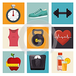 Collection fitness sport equipment icons