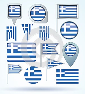 Collection Flag of Greece, vector illustration.