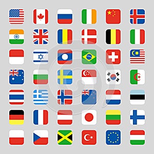 Collection of flag icon rounded square flat vector illustration