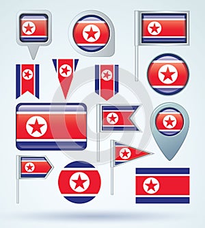 Collection Flag of North Corea, vector illustration