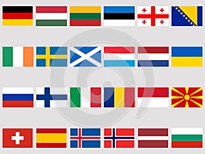 Collection of flags of European countries on a white background. Flag icon set. Vector