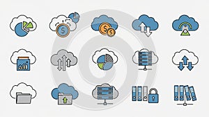 Cloud Computing and Data Management Icons storage upload