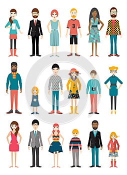 Collection of flat people figures. Various age period.