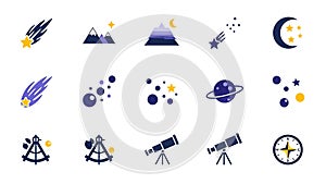 Astronomy and Space Exploration Icons Set