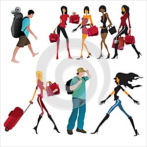 Collection of flat vector illustrations of female and male lifestyles