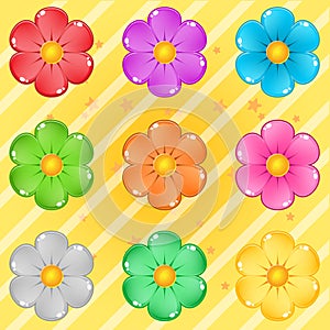 Collection flowers puzzle cute cartoon glossy in different colors.