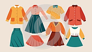 A collection of flowy skirts and blouses demonstrating the versatility of thrifting and how secondhand pieces can be photo