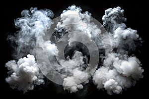 Fog or smoke set isolated on black background. White cloudiness, mist or smog background photo
