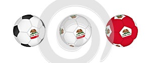 Collection football ball with the California flag. Soccer equipment mockup with flag in three distinct configurations