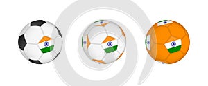 Collection football ball with the India flag. Soccer equipment mockup with flag in three distinct configurations