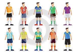 Collection of footballer or soccer player in different jersey/outfit. Concept of sport fashion and design