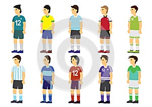 Collection of footballer or soccer player in different jersey/outfit. Concept of sport fashion and design